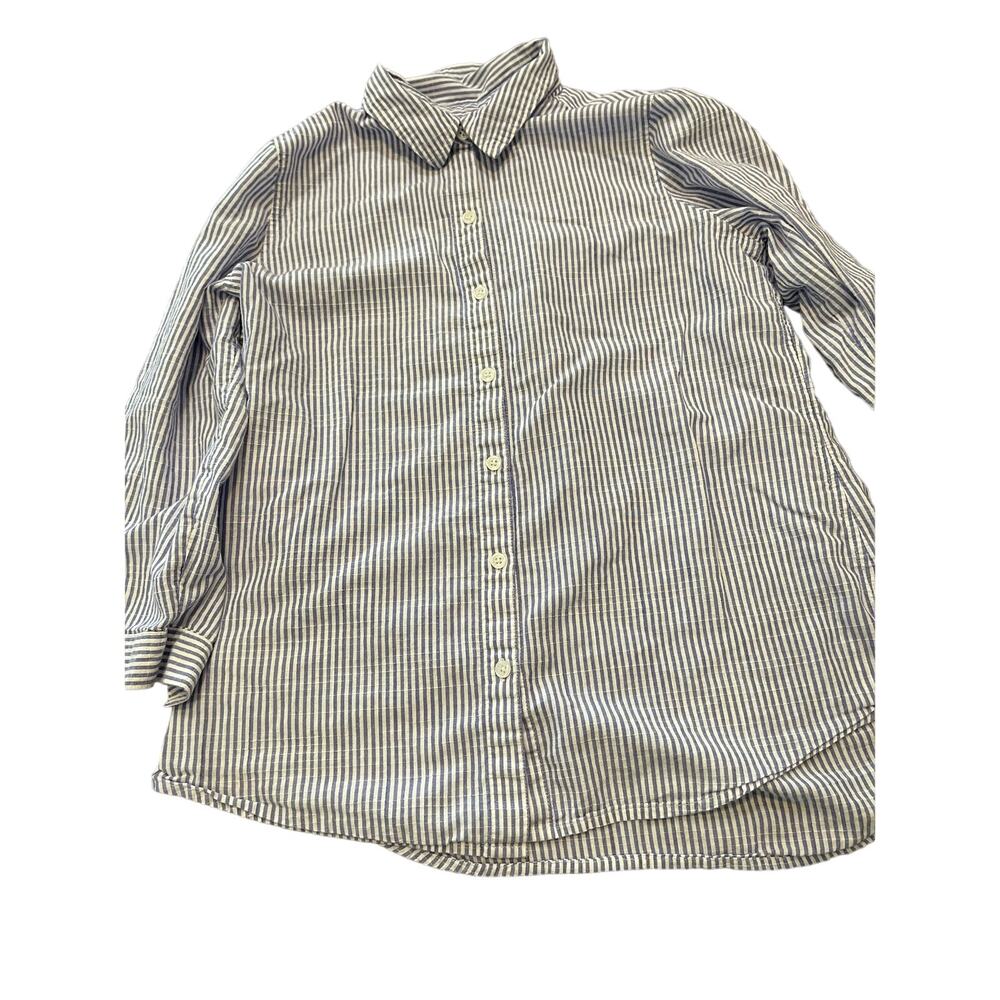 Croft & borrow womans button up Med blouse blue / white strips 100% cotton